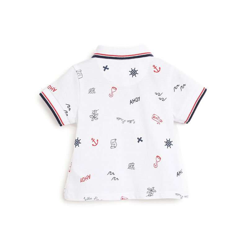 Boys White Conversational Short Sleeve Polo image number 1